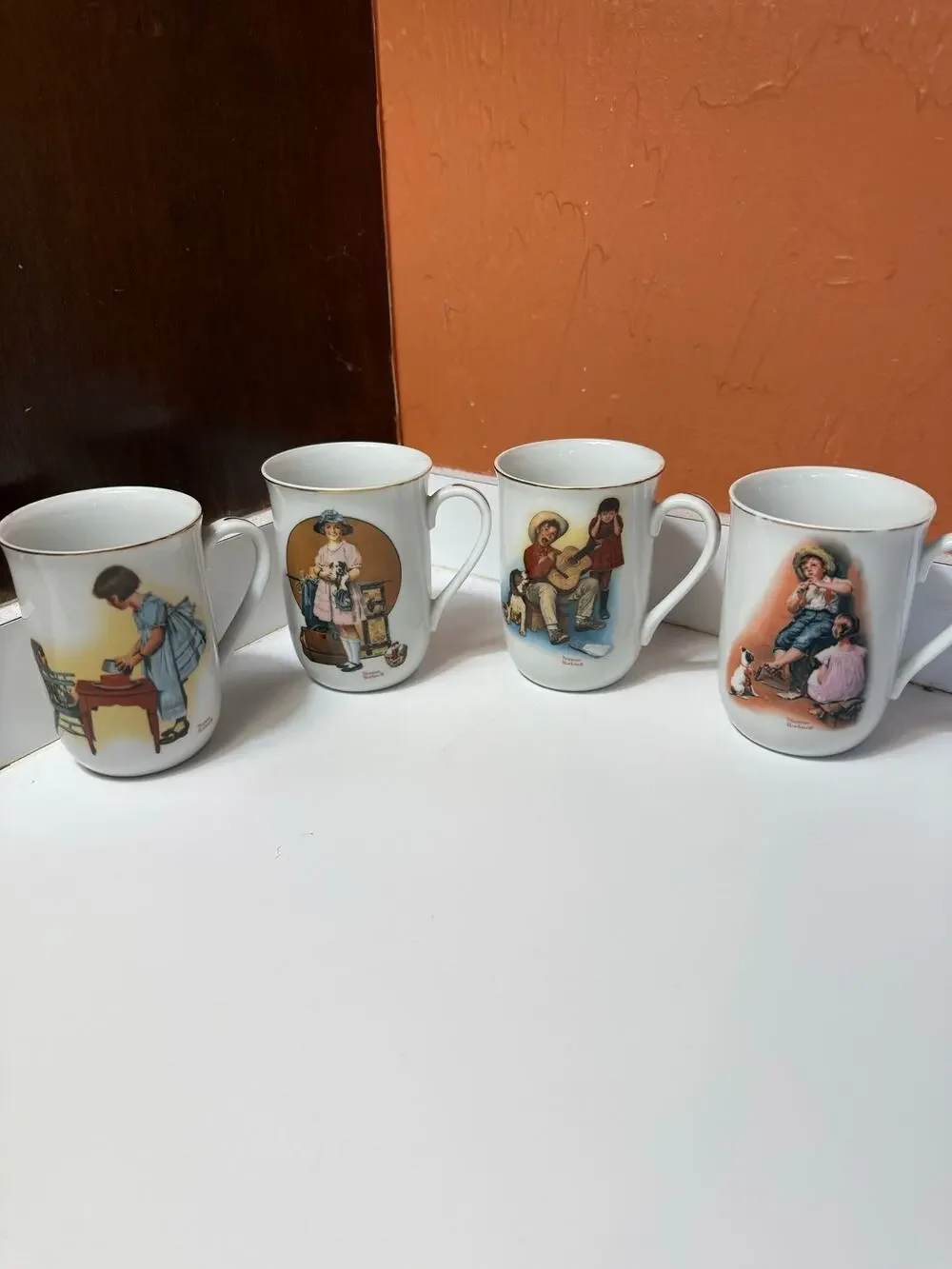 Vintage 1981 Set of 4, Norman Rockwell Mugs